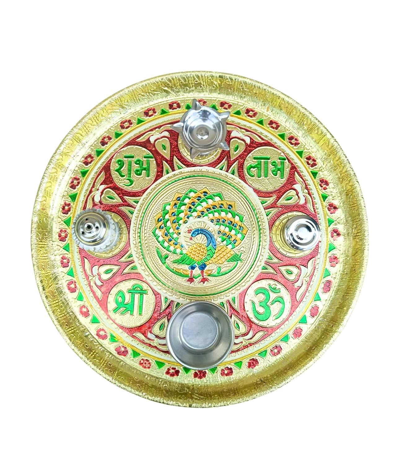 imgi_155_81WoOBACh1L._SL1500_ Handicrafted Meenakari Traditional Decorative Stainless Steel Pooja Thali, 11 Inch Meenakari Pooja Thali with Diya, Indian Puja Thali for Home Temple, Festivals, Diwali. (Peacock) - Image 1
